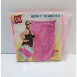 Play Day Neon Comfort Mat Inflatable Pool Float Lounger with‎ Pillow Adult